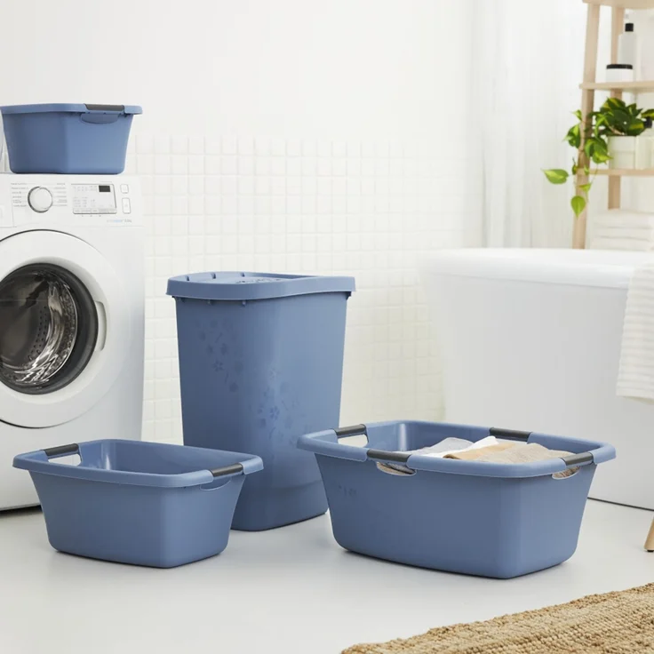 Rotho Wäschewanne Flowers 25 l Wäschekorb Wäschesammler Griffe Wäsche Korb Box – Bild 3