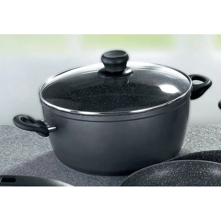 Stoneline XXL Kochtopf 28 cm, mit Deckel, Induktion, Aluguss, beschichtet mit echten Steinpartikeln, grau, beschichteter Kochtopf groß, 28cm Durchmesser, antihaftbeschichtet – Bild 4