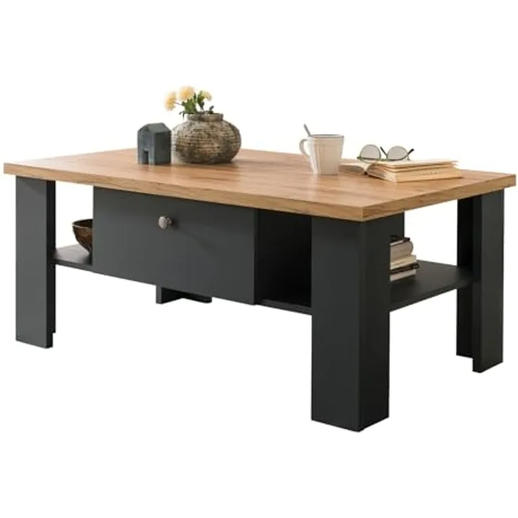 Couchtisch Ribera in grau und Eiche Wotan Landhaus 110 cm