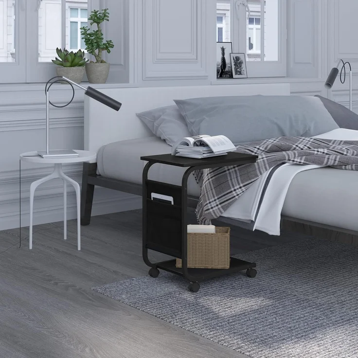 Woltu Beistelltisch (1-St), C-Form, auf Rollen, mit Stauraum, für Bett Sofa – Bild 3