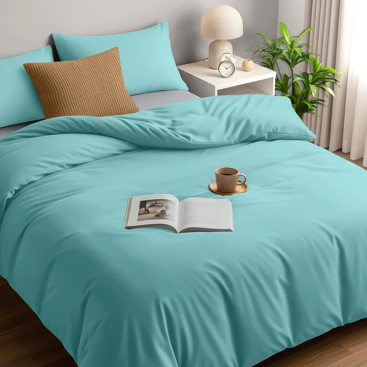 Utopia Bedding Bettwäsche 200x200 Set - Mikrofaser Bettbezug 200x200 cm + 2 Kissenbezüge 50x75 cm - Spa blau – Bild 1