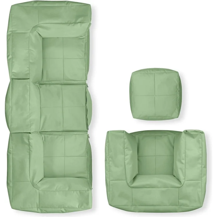 Lumaland Sitzsack-Lounge Modular Garnitur | 5-Teiliges Set | Indoor & Outdoor Sitz-Garnitur | Erweiterbar & Waschbare Sitzmöbel für Innenräume & Garten | Wasserfeste Chill-Out Lounge [Pastellgrün] – Bild 1