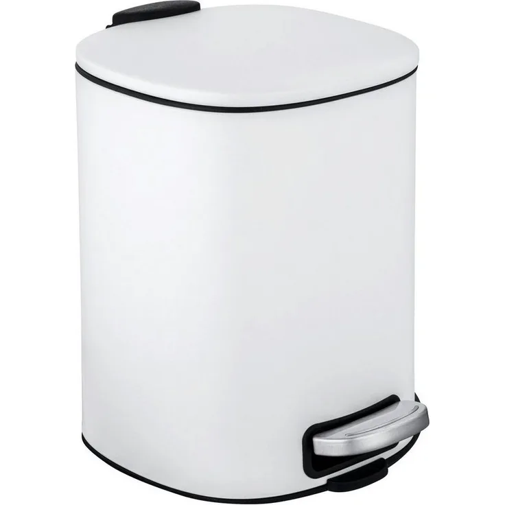 WENKO ALASSIO Kosmetikeimer 5 Liter, Weiß, Edelstahl, mit Absenkautomatik