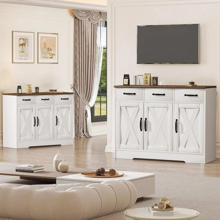 oyajia Sideboard Küchenschrank Aufbewahrungsschrank mit 3 Türen (Sideboard mit Schubladen, Aufbewahrungsschrank mit Türen, für Wohnzimmer Küche Esszimmer), verstellbare Ablage,40 x 108 x 81 cm – Bild 3