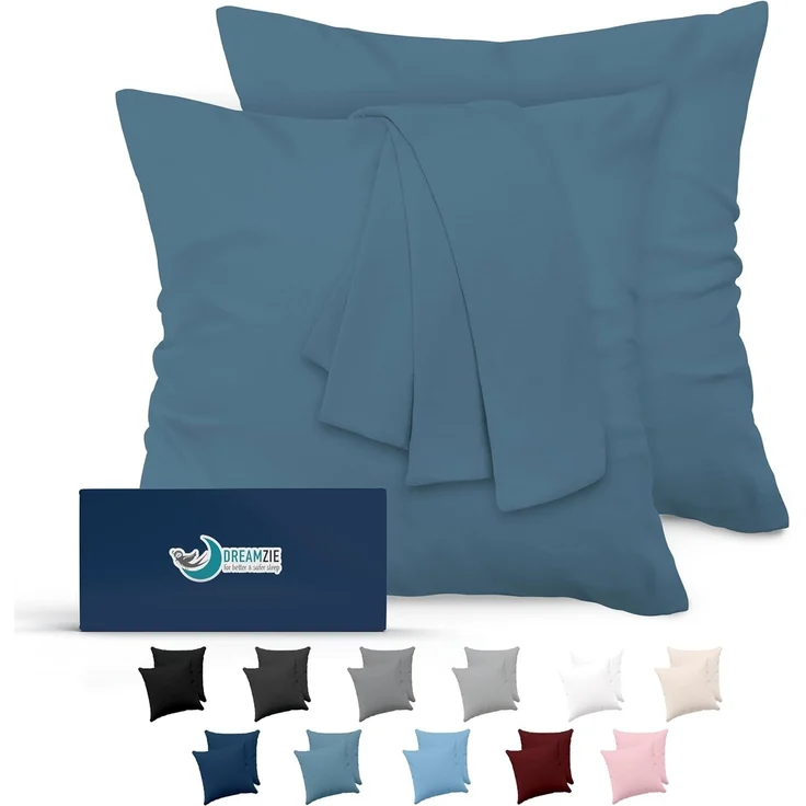 Dreamzie Kissenbezug 65x65 Blau 2er Set Mikrofaser Oeko-TEX Zertifiziert Kopfkissenbezug 65x65 Weich
