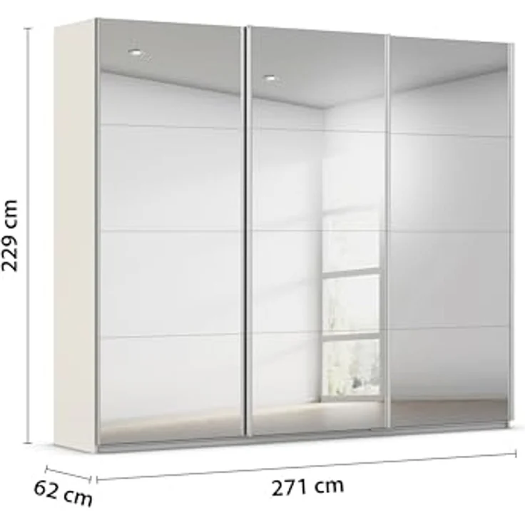 Rauch Möbel Kulmbach, Kleiderschrank mit Schwebetüren für Schlafzimmer, Kinderzimmer, Flur, 3-türig, mit Spiegel und Soft-Close-Funktion, Zubehör Premium, Farbe Beige, Breite 271 cm – Bild 3
