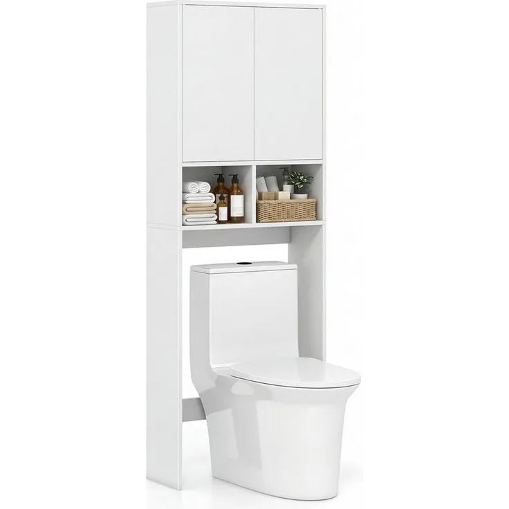 COSTWAY Badregal, schmal Toilettenregal Badezimmerregal mit 4 Fächern weiß