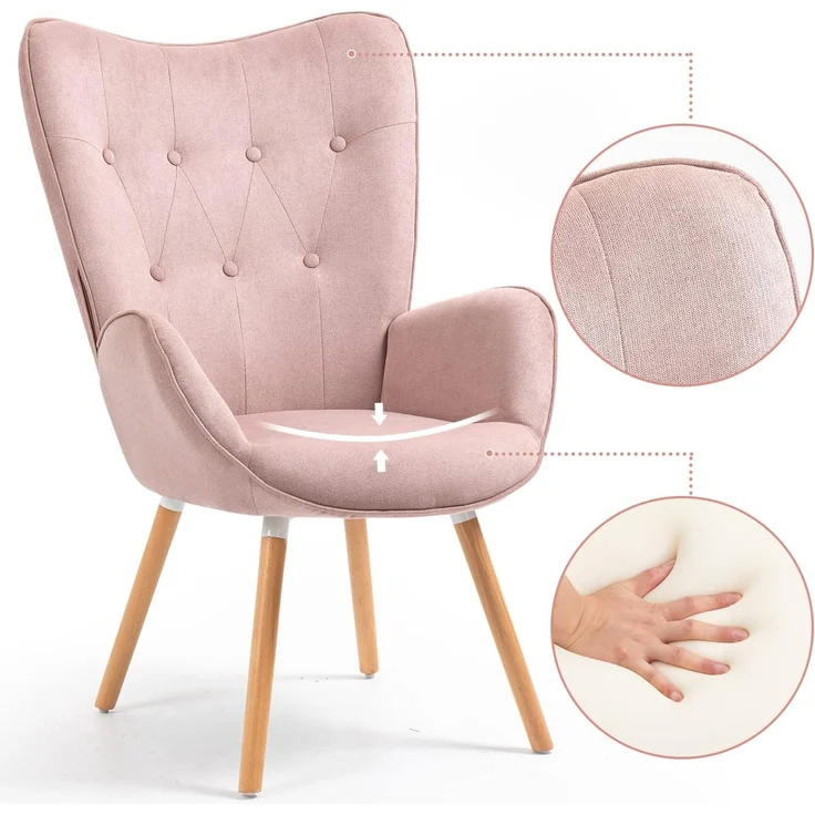 MEUBLE COSY Sessel Wohnzimmer Relaxsessel Lesesessel Lehnstühle Polstersessel Einzelsofa mit Holzbein Ohrensessel für Schlafzimmer Büro Vanity, Stoff, Rosa – Bild 5