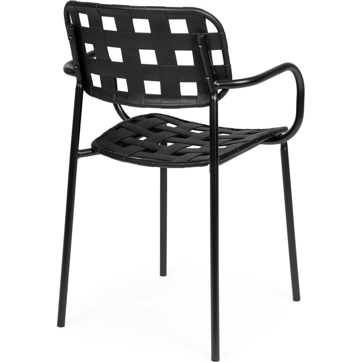 Gartenstuhl Revol 4er-Set mit Armlehne, Metall und Kunstfaser, modern, schwarz, stapelbar – Bild 3
