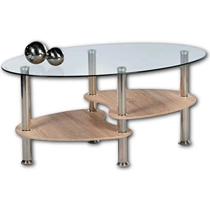 'PANTY' Couchtisch, Eiche Nb. Glas oval, 90cm