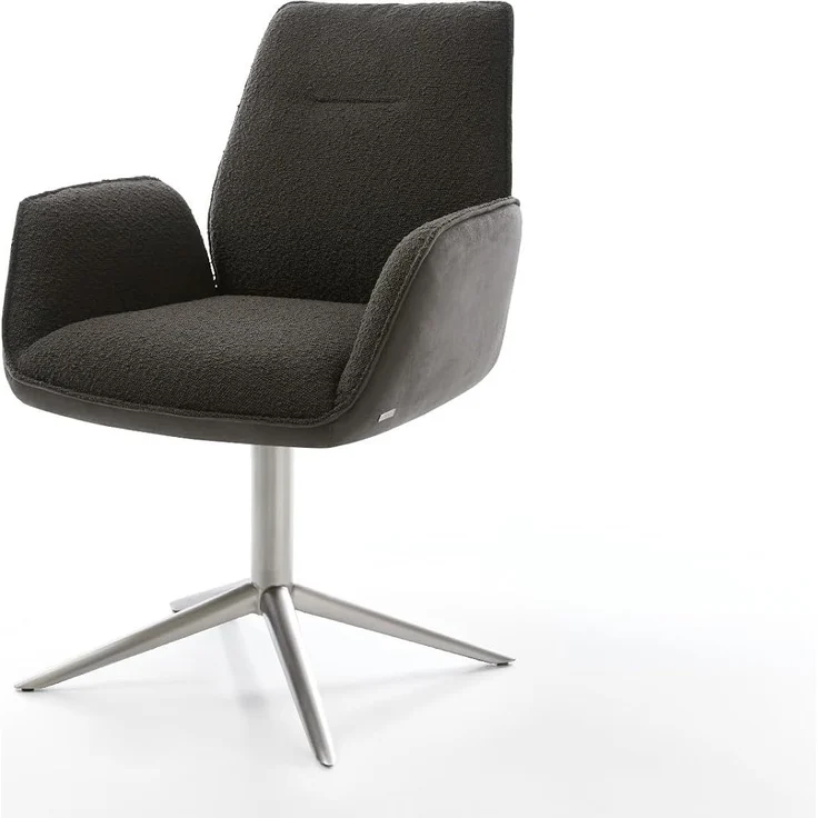 Drehstuhl Zoa-Flex Materialmix Schwarz Fußkreuz Edelstahl 360° drehbar Wippfunktion Taschenfederkern – Bild 3