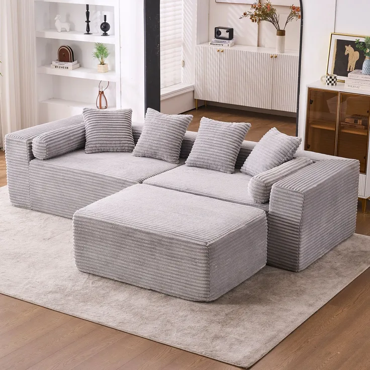Modulares Ecksofa mit Chaiselongue, 3-teilig, 217x110x60,01 cm, Grau