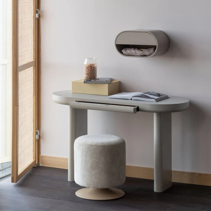 Polsterhocker Islen - Bouclé-Stoff Beige, mit Drehfuß – Bild 2