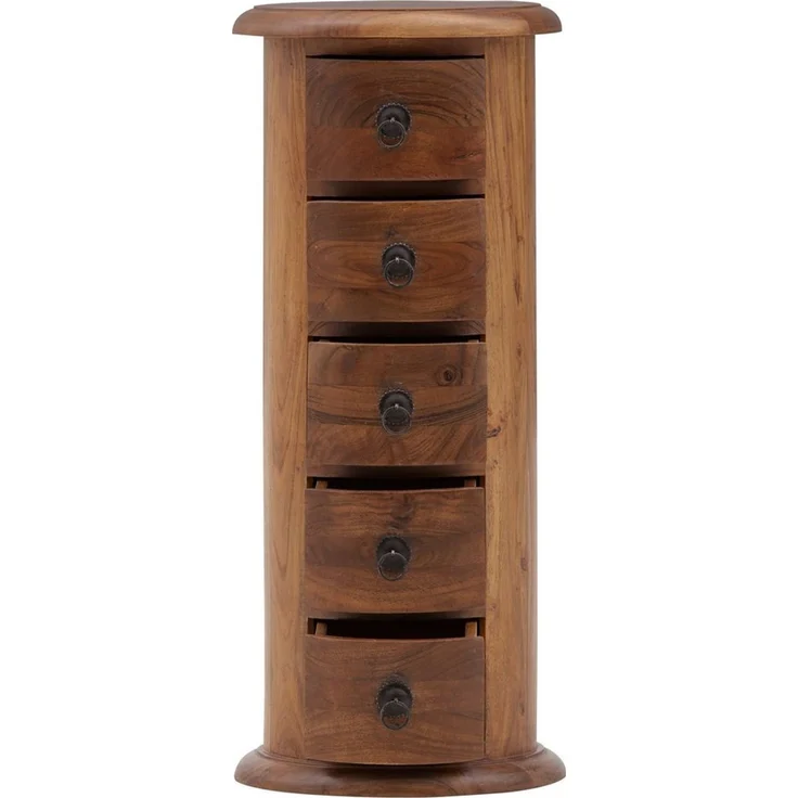 Rundschrank Rundkommode Merlow Woodkings Akazie Massivholz braun 32x76x32 cm Kommode rund mit Schubladen Flurkommode schmal Landhausstil – Bild 3