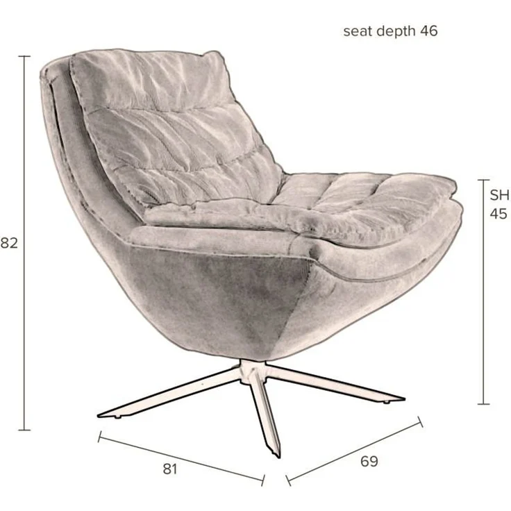 DutchBone Drehbarer Lounge Sessel VINCE Cordstoff Beige 69x81x82 cm – Bild 8