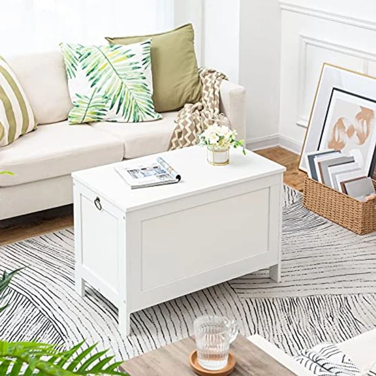 HOOBRO Truhen, Sitzbank mit Stauraum, Spielzeugtruhe mit Deckel, Schuhbank, Sitztruhe, Aufbewahrungstruhe, Robust, Sicherheitsscharniere, Schlafzimmer, Wohnzimmer, 75 cm, Weiß EWT75CW01G1 – Bild 8