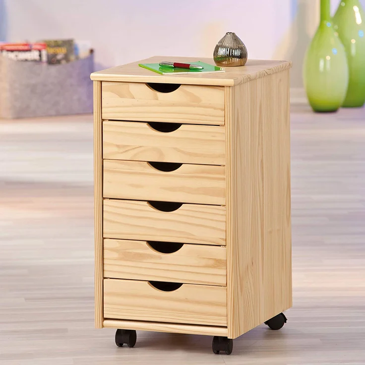 Inter Link Alpine Living Rollcontainer Bürocontainer Schubladenschrank Büroschrank Kiefer Massivholz Natur lackiert BxHxT: 35 x 65 x 40 cm – Bild 3