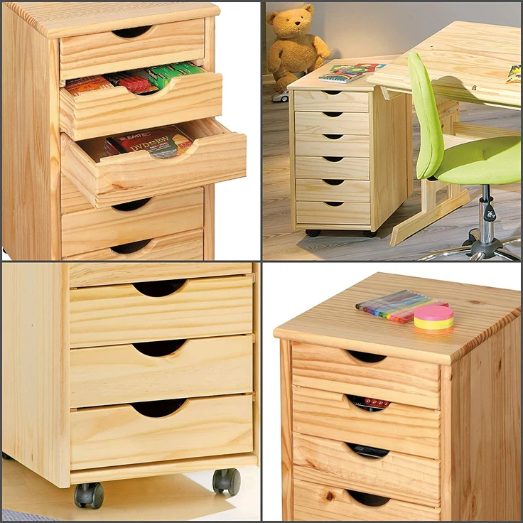 Inter Link Alpine Living Rollcontainer Bürocontainer Schubladenschrank Büroschrank Kiefer Massivholz Natur lackiert BxHxT: 35 x 65 x 40 cm – Bild 4