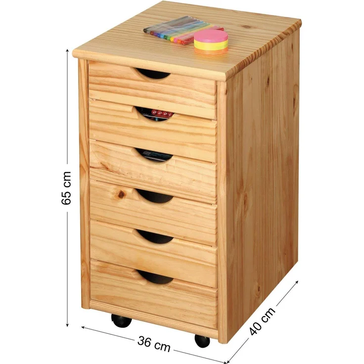 Inter Link Alpine Living Rollcontainer Bürocontainer Schubladenschrank Büroschrank Kiefer Massivholz Natur lackiert BxHxT: 35 x 65 x 40 cm – Bild 6