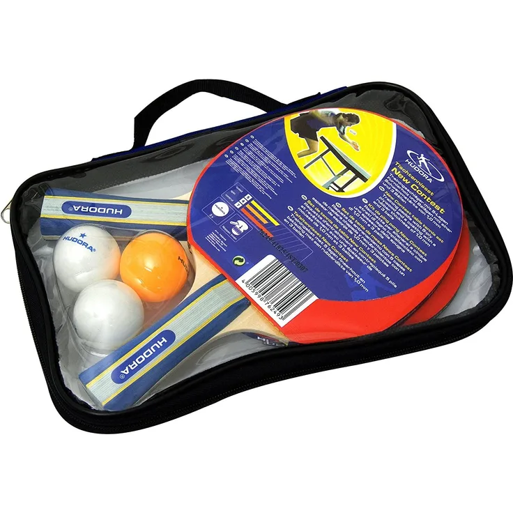 HUDORA Tischtennis-Set New Contest, 2 Tischtennis-Schläger + 3 Tischtennis-Bälle - 76249