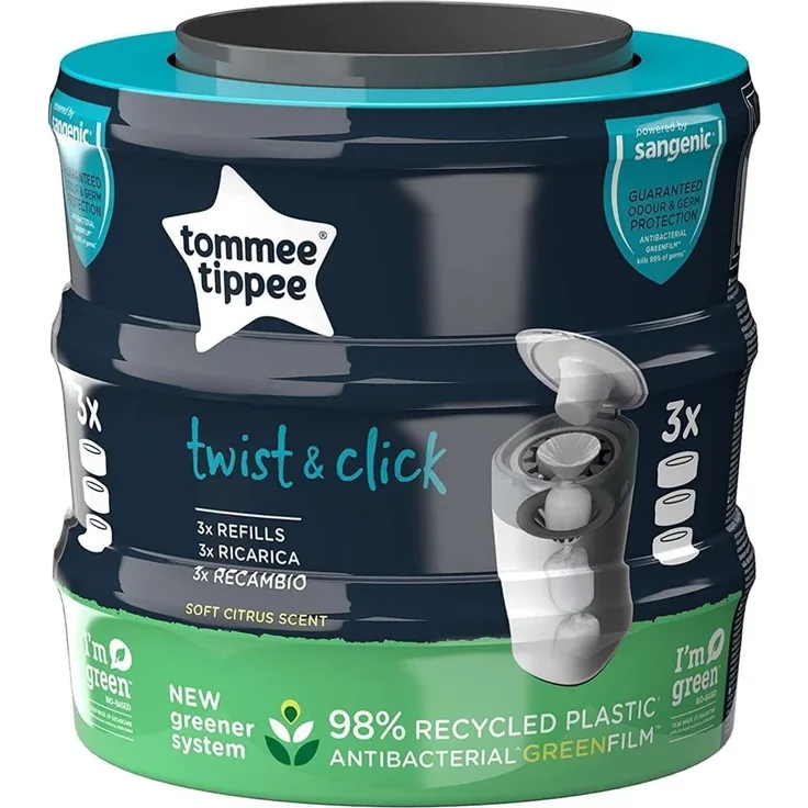 Tommee Tippee Nachfüllkassetten für Twist & Click und Sangenic Tec Windeleimer, 3er Set