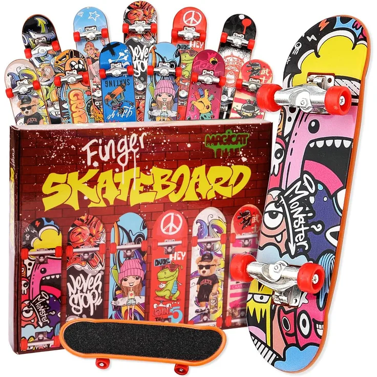 Magicat Finger Skateboard - 12 stylische Fingerskateboards, Spielzeug Finger Skateboard für Party I Fingerboard Spiele für Jungen und Mädchen I Board Mitgebsel für Teenager I Give Aways Kinder