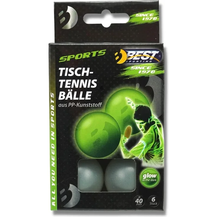 Best Sporting Tischtennisbälle, 6 St, Funbälle Spaßbälle glow in the dark