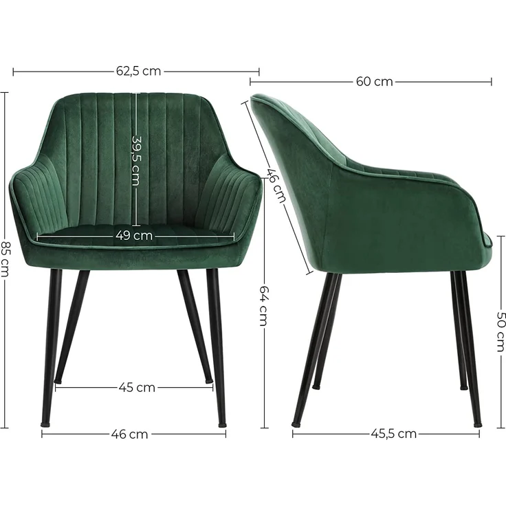 Esszimmerstuhl Loungesessel mit Armlehnen Samtbezug Sitzbreite 49 cm Belastbarkeit 110 kg Metallbeine für Esszimmer – Bild 8