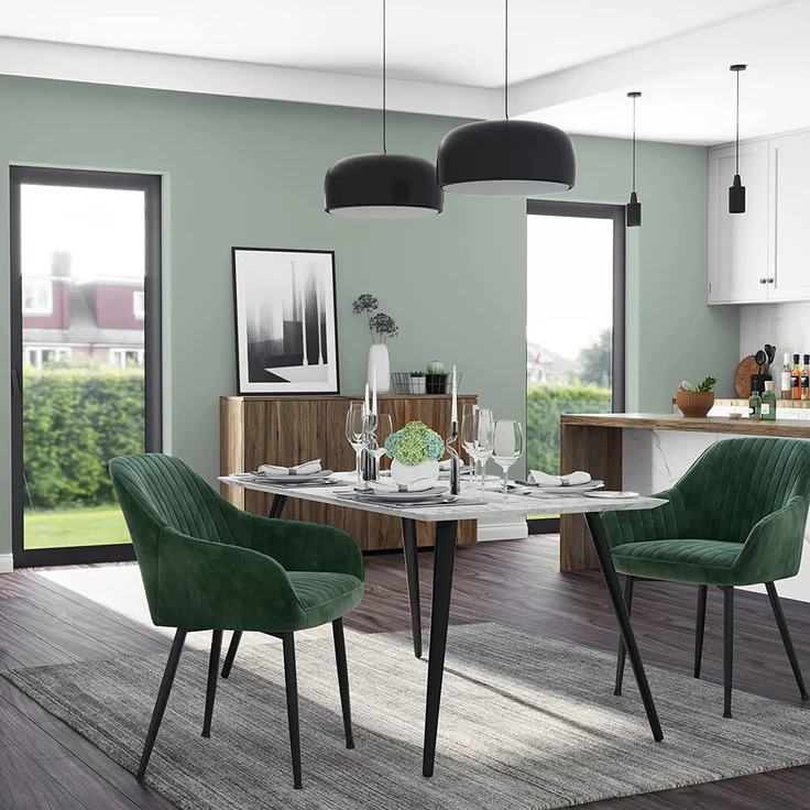 Esszimmerstuhl Loungesessel mit Armlehnen Samtbezug Sitzbreite 49 cm Belastbarkeit 110 kg Metallbeine für Esszimmer – Bild 5