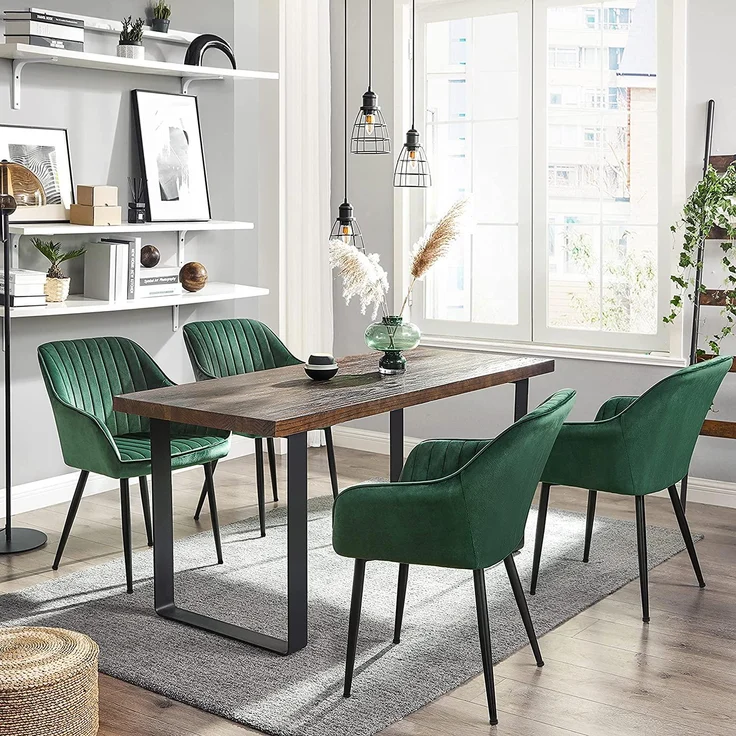Esszimmerstuhl Loungesessel mit Armlehnen Samtbezug Sitzbreite 49 cm Belastbarkeit 110 kg Metallbeine für Esszimmer – Bild 2