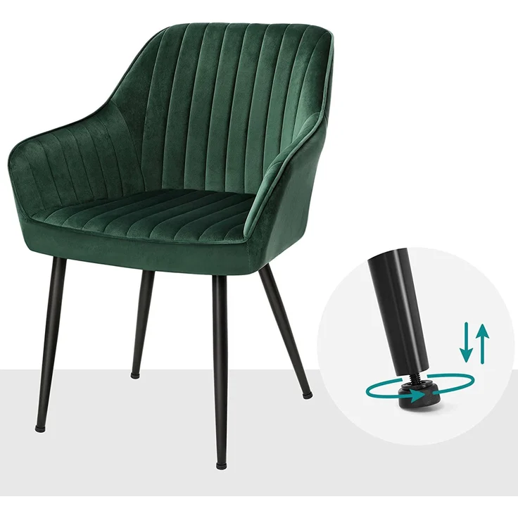 Esszimmerstuhl Loungesessel mit Armlehnen Samtbezug Sitzbreite 49 cm Belastbarkeit 110 kg Metallbeine für Esszimmer – Bild 7