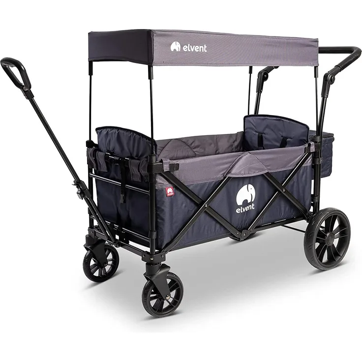 Elvent 'SmartCruiser City' Bollerwagen 2020 in Blau, klappbar, inkl. Sonnendach, Zugstange, Schiebegriff, 5-Punkt-Gurte, Hecktasche, Sitz- und Rückenpolster