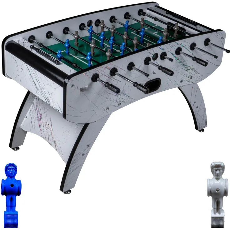 Fußball Tischkicker Premium Weiß grünes Spielfeld Figuren Blau Grau 80kg
