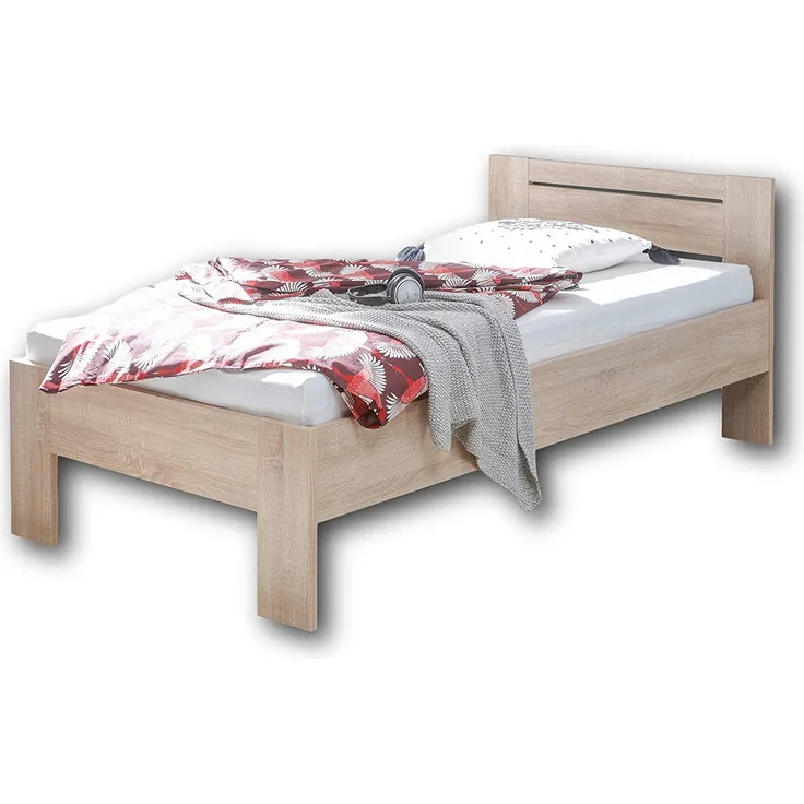 SATURN Stilvolles Futonbett 90 x 200 cm - Komfortables Jugendzimmer Einzelbett in Eiche Sonoma Optik - 95 x 76 x 204 cm (B/H/T)