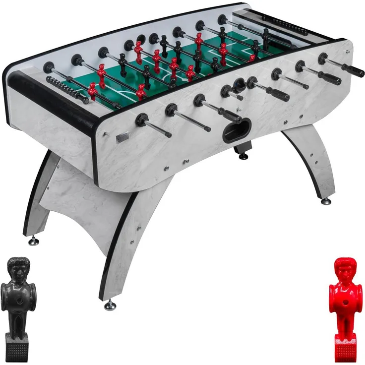 Fußball Tischkicker Design Weiss grünes Spielfeld Figuren Schwarz Rot 80kg