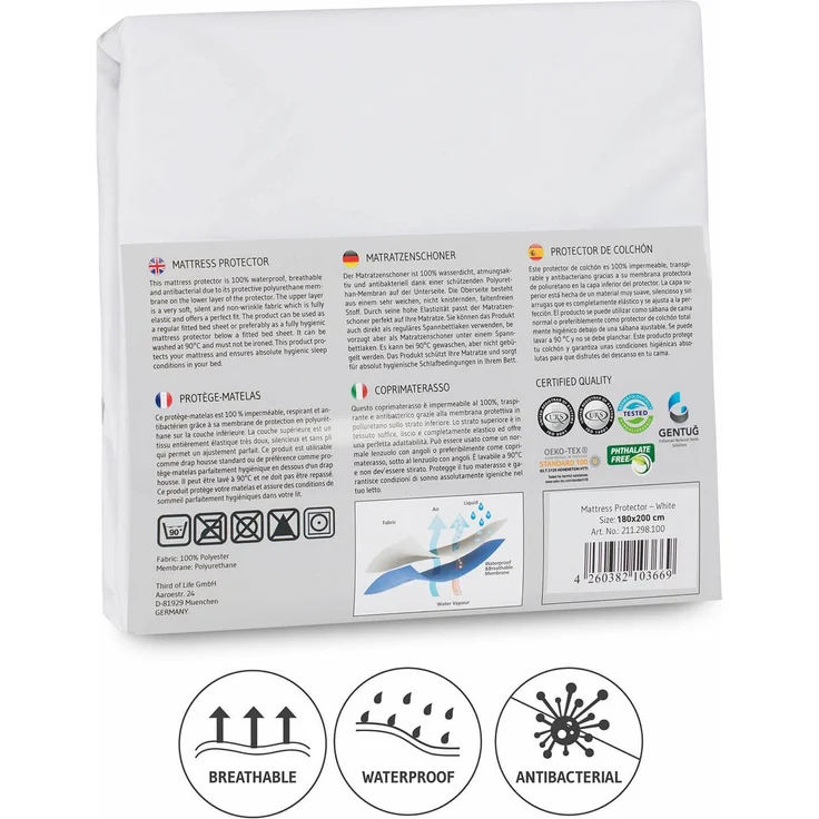 Matratzenschoner 180 x 200 cm wasserdicht | Atmungsaktive Matratzenauflage 180/200 | Hygienischer Anti-Milben Matratzenbezug | Wasserundurchlässiger Matratzen-Schutz | Matratzen-Topper 180x200 – Bild 15