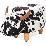 HOMCOM Kinderhocker im Kuh Design schwarz, weiß, natur