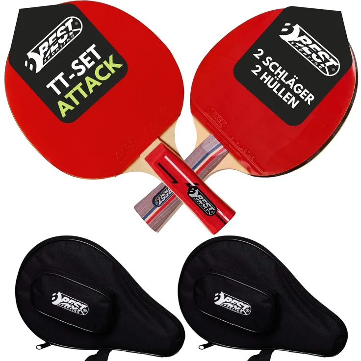 Best Sporting Tischtennisschläger Set Attack I 2 Tischtennis Schläger und 2 Hüllen für die sichere Aufbewahrung I 4-teiliges wertiges Tischtennis Set I Tischtennissets I Table Tennis Racket