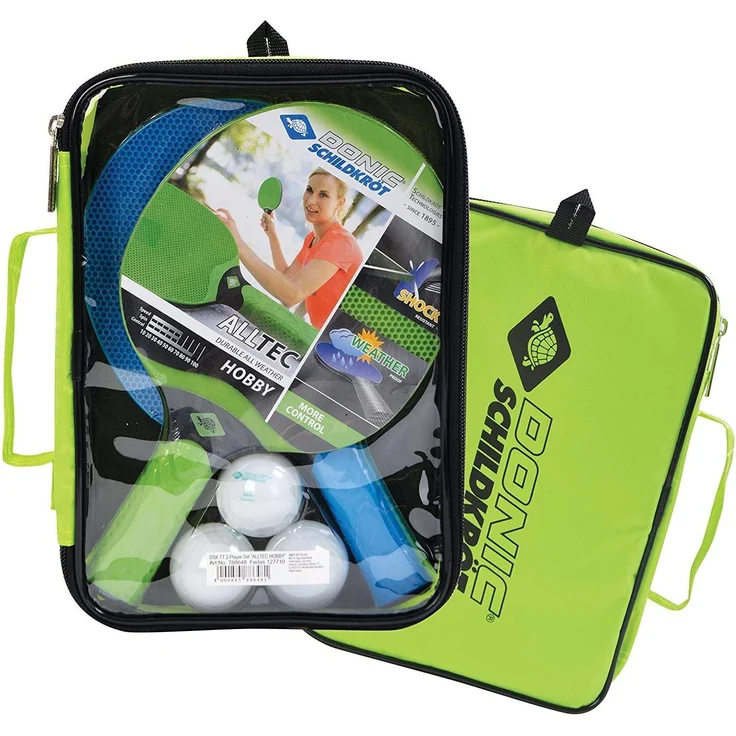 Donic-Schildkröt Outdoor Tischtennis-Set Alltec Hobby (2 Kunststoffschläger, wetterfest robust abwaschbar, 3 Bälle, wertige Tasche), 788648 – Bild 1