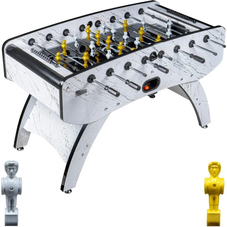 Fußball Tischkicker Premium Weiß Glasspielfeld Figuren Weiss Gelb 80kg