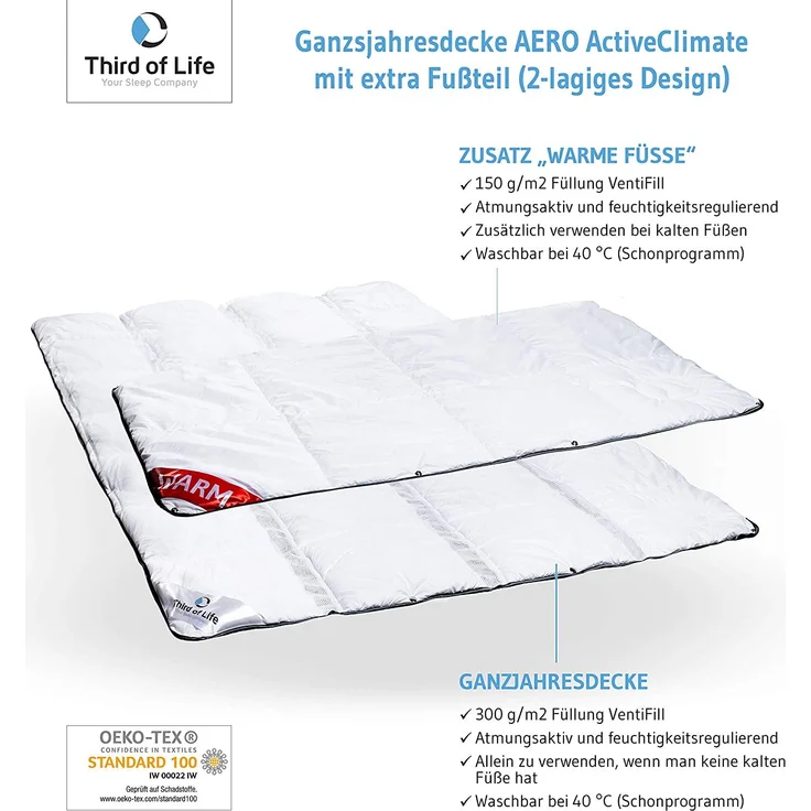 AERO ActiveClima Bettdecke Mono 155 x 220 cm mit Fußteil – Bild 2