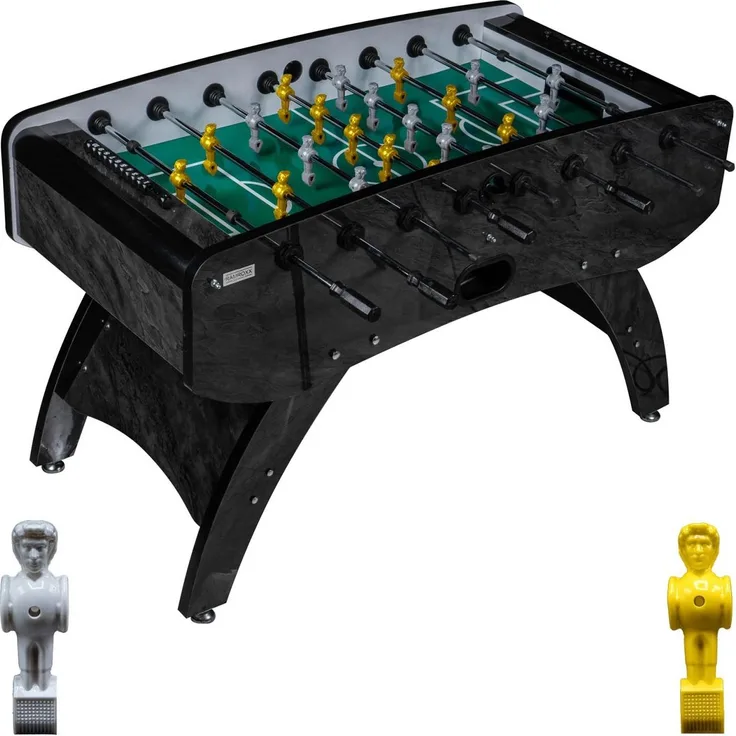 Fußball Tischkicker Design Schwarz grünes Spielfeld Figuren Grau Gelb 80kg