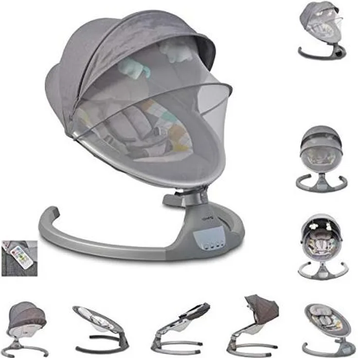 Cangaroo Babywippe iSwing, Musikfunktion, Timer, Fernbedienung, Aluminiumrahmen, Farbe:hellgrau
