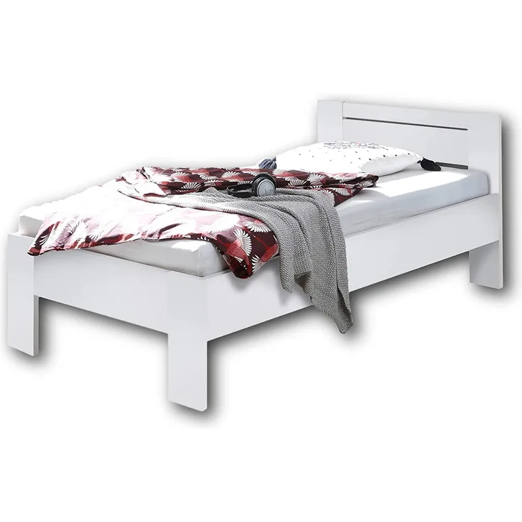 SATURN Stilvolles Futonbett 90 x 200 cm - Komfortables Jugendzimmer Einzelbett in Weiß - 95 x 76 x 204 cm (B/H/T)
