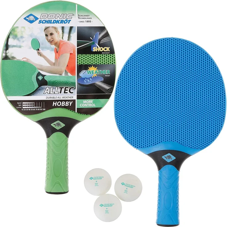 Donic-Schildkröt Outdoor Tischtennis-Set Alltec Hobby (2 Kunststoffschläger, wetterfest robust abwaschbar, 3 Bälle, wertige Tasche), 788648 – Bild 2
