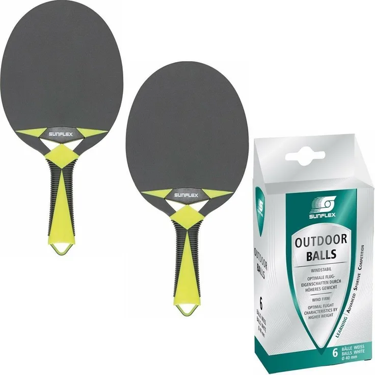 Sunflex 2 x Tischtennisschläger Outdoor Zircon + 6 x Tischtennisbälle Outdoor