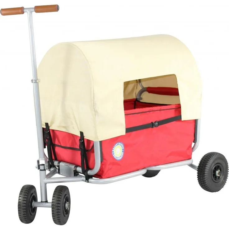 Beachtrekker 'Life' Klappbollerwagen Rot/Natur mit Feststellbremse und Verdeck