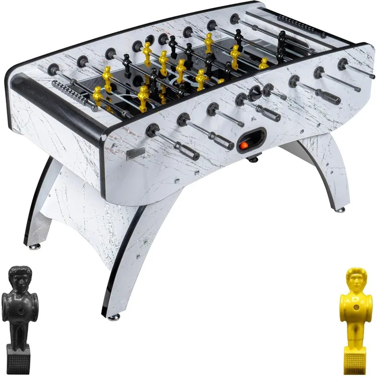 Fußball Tischkicker Premium Weiß Glasspielfeld Figuren Schwarz Gelb 80kg