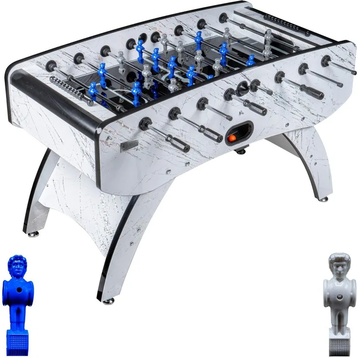Fußball Tischkicker Premium Weiß Glasspielfeld Figuren Blau Grau 80kg