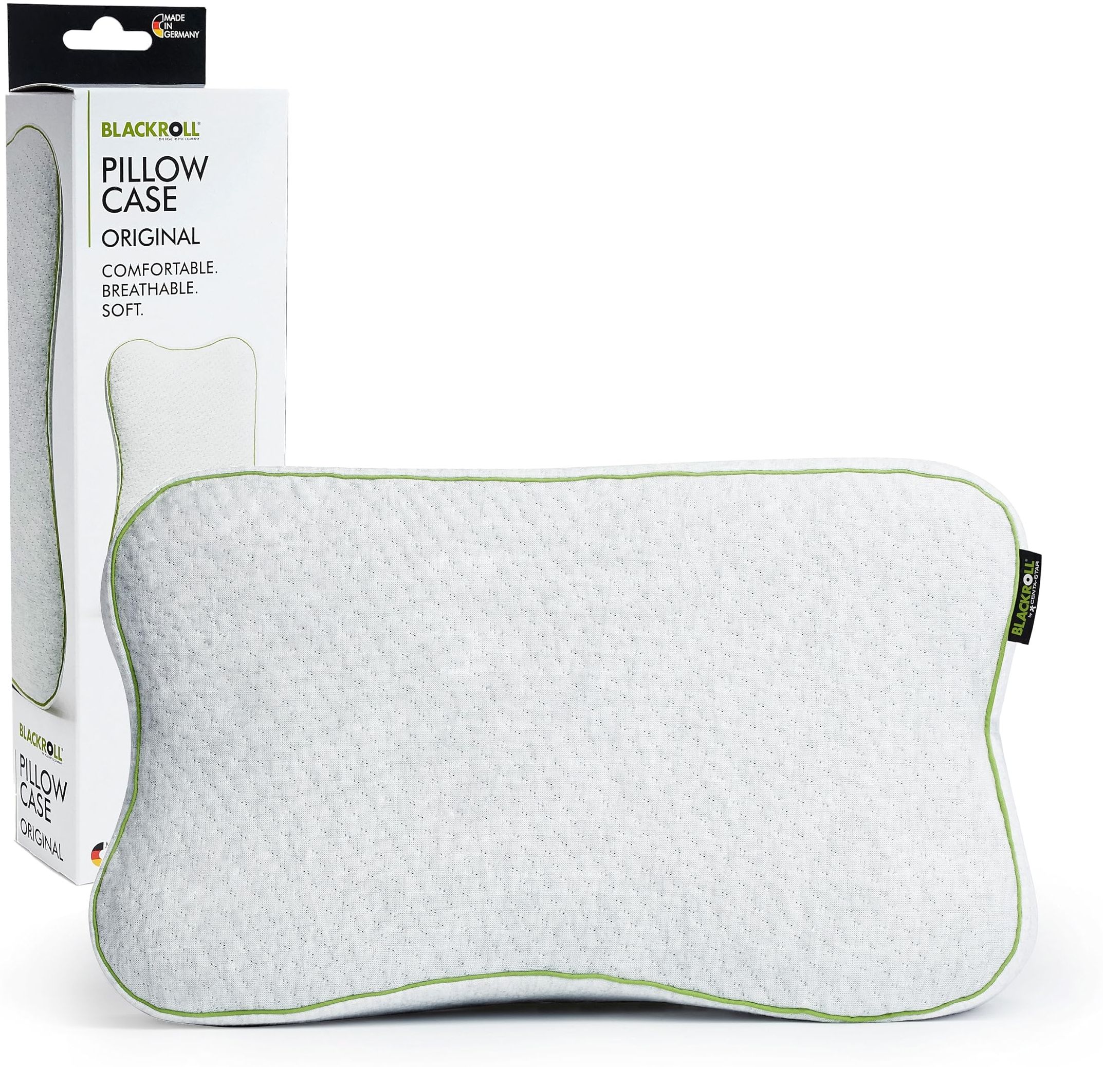 BLACKROLL® PILLOW CASE ORIGINAL, Kissenbezug 30x50 cm für RECOVERY PILLOW, atmungsaktiver Kopfkissenbezug aus weichem Material, formstabile Kissenhülle ohne Faltenbildung, Made in Germany, Weiß/Grün